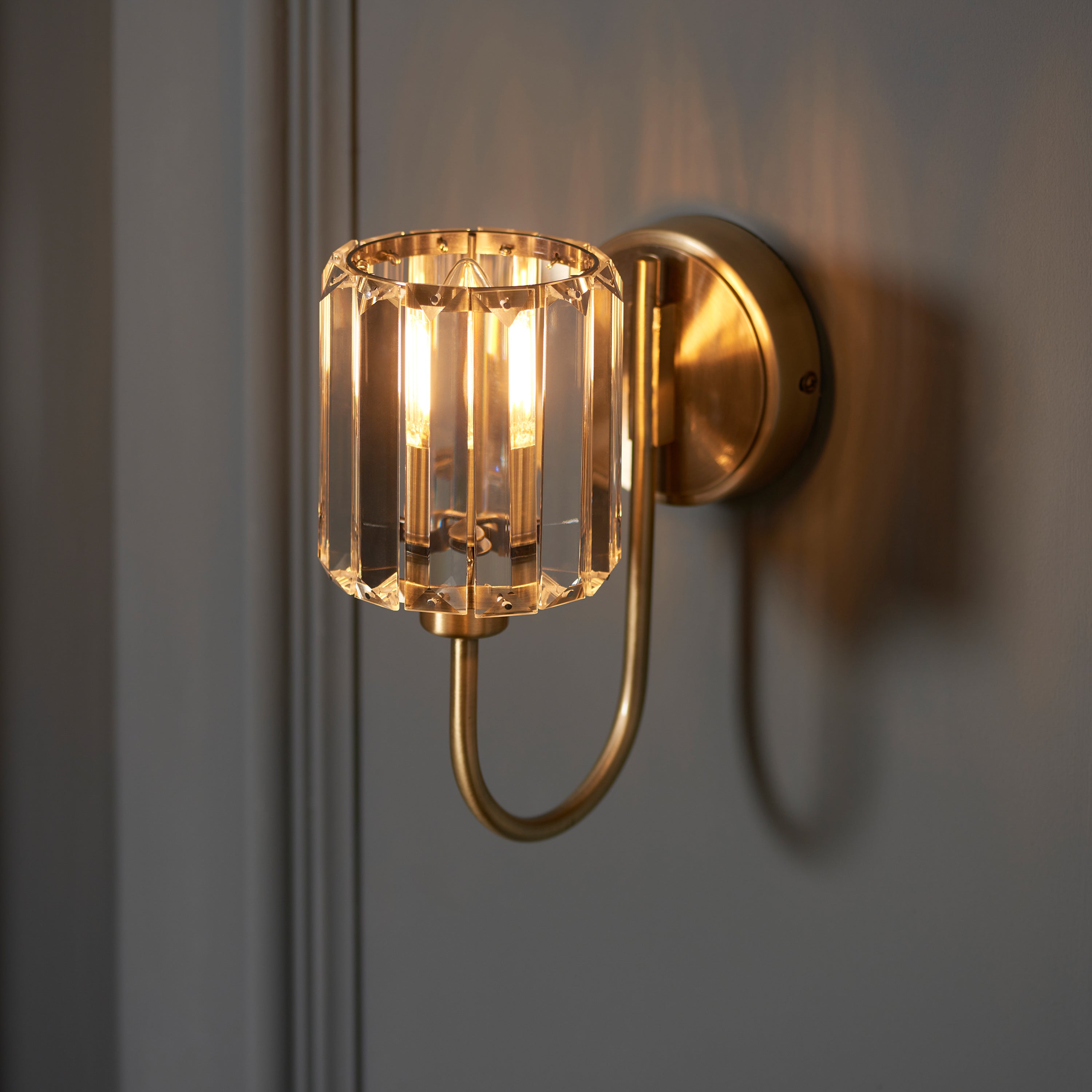 Denton Antique Brass & Faceted Glass Wall Light